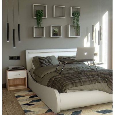 Modern White & yellow Nightstand with Drawer and Shelf Storage - Stylish and Compact Side Table
