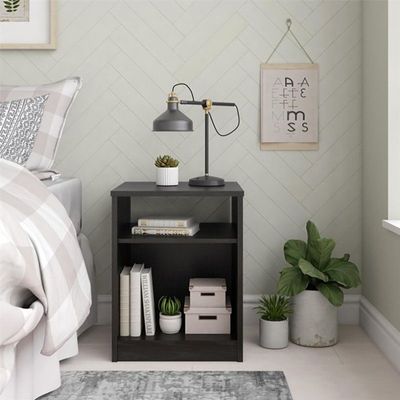 Modern Black Side  & Night Table with Shelves - Sleek and Functional Storage Solution