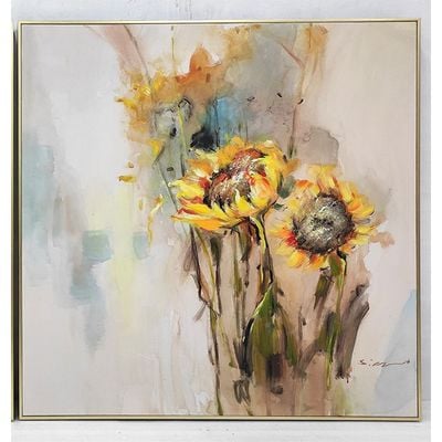 Sunflowers Handmade wall art L100xW100 - Yellow