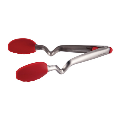 Dreamfarm Clongs 9-Inch Kitchen Tongs, Grippy Silicone and Stainless Steel, Click-Lock for Easy Open and Close, Non-Stick Safe, Heat Resistant, Red Cooking Tongs