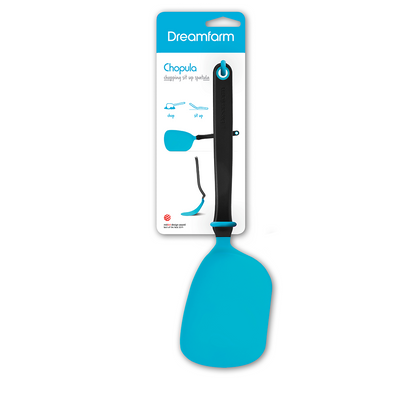 Dreamfarm Chopula 12-Inch Spatula, Non-Stick Safe, Super Flexible, Sit-Up Design, Strong Flat Edge for Easy Food Separation, Heat Resistant, Blue Cooking Spatula