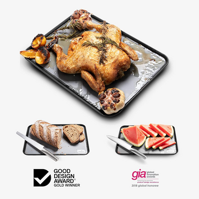 Dreamfarm Big Fledge Double-Sided Cutting Board, Durable and Non-Slip, Features Juice-Catching Flip-Up Silicone Edges, Reversible Design for Easy, Mess-Free Chopping, Black