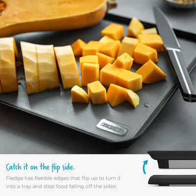 Dreamfarm Big Fledge Double-Sided Cutting Board, Durable and Non-Slip, Features Juice-Catching Flip-Up Silicone Edges, Reversible Design for Easy, Mess-Free Chopping, Black