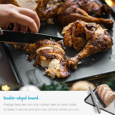 Dreamfarm Big Fledge Double-Sided Cutting Board, Durable and Non-Slip, Features Juice-Catching Flip-Up Silicone Edges, Reversible Design for Easy, Mess-Free Chopping, Black