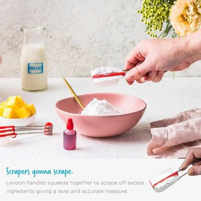 Dreamfarm Levoons Self-Levelling Measuring Spoon Set, Accurate Measurement from 1/4 Teaspoon to 1 Tablespoon, Pack of 4, Easy-to-Use, Ideal for Precise Cooking and Baking, Red