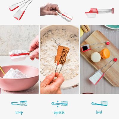 Dreamfarm Levoons Self-Levelling Measuring Spoon Set, Accurate Measurement from 1/4 Teaspoon to 1 Tablespoon, Pack of 4, Easy-to-Use, Ideal for Precise Cooking and Baking, Red