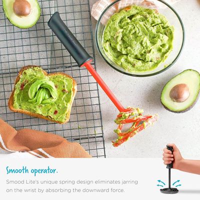 Dreamfarm Smood Lite One-Handed Nylon Spring Coil Vegetable and Potato Masher with Soft Grip and Bowl Scraper, Easy to Use, Durable, Ideal for Mashing and Mixing, Red