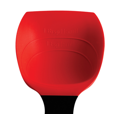 Dreamfarm Supoon Non-Stick Sit-Up Silicone Scraping, Serving, Cooking Spoon, Measures 5ml Tsp & 15ml Tbsp, 11 Inch, Durable, Easy to Clean, Perfect for Stirring and Serving, Red