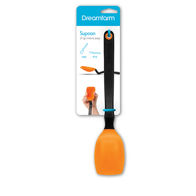 Dreamfarm Supoon Non-Stick Sit-Up Silicone Scraping, Serving, Cooking Spoon, Measures 5ml Tsp & 15ml Tbsp, 11 Inch, Durable, Easy to Clean, Perfect for Stirring and Serving, Orange