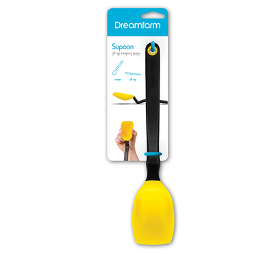Dreamfarm Supoon Non-Stick Sit-Up Silicone Scraping, Serving, Cooking Spoon, Measures 5ml Tsp & 15ml Tbsp, 11 Inch, Durable, Easy to Clean, Perfect for Stirring and Serving, Yellow