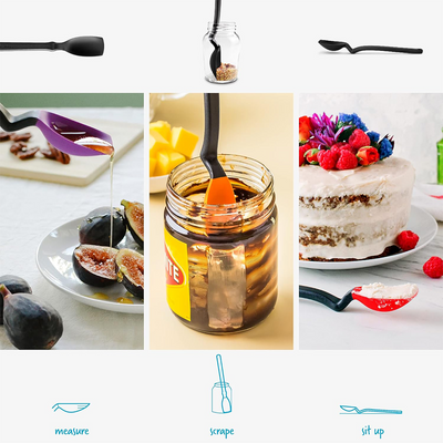 Dreamfarm Mini Supoon Non-Stick Sit-Up Silicone Scraping Cooking Spoon, Jar Scraper, Measures 5ml Tsp, 8 Inch, Durable, Easy to Clean, Ideal for Stirring and Scraping, Black