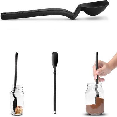 Dreamfarm Mini Supoon Non-Stick Sit-Up Silicone Scraping Cooking Spoon, Jar Scraper, Measures 5ml Tsp, 8 Inch, Durable, Easy to Clean, Ideal for Stirring and Scraping, Black