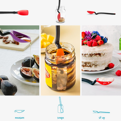 Dreamfarm Mini Supoon Non-Stick Sit-Up Silicone Scraping Cooking Spoon, Jar Scraper, Measures 5ml Tsp, 8 Inch, Durable, Easy to Clean, Ideal for Stirring and Scraping, Red