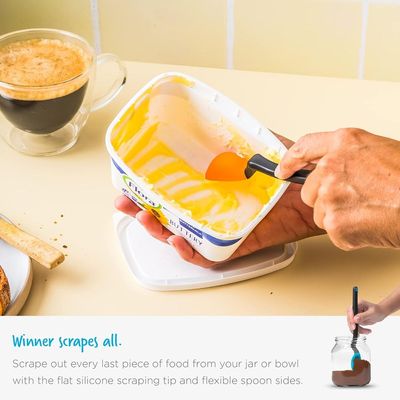 Dreamfarm Mini Supoon Non-Stick Sit-Up Silicone Scraping Cooking Spoon, Jar Scraper, Measures 5ml Tsp, 8 Inch, Durable, Easy to Clean, Ideal for Stirring and Scraping, Orange