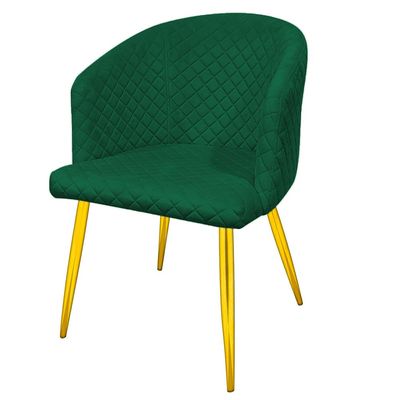 Accent Velvet Dining Chairs With Armrest Upholsterd Seat Back Cushions Golden Metal Legs Kitchen Living Office Guest Room Furniture L48 x W50 x H82 - Green