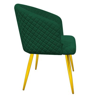 Accent Velvet Dining Chairs With Armrest Upholsterd Seat Back Cushions Golden Metal Legs Kitchen Living Office Guest Room Furniture L48 x W50 x H82 - Green