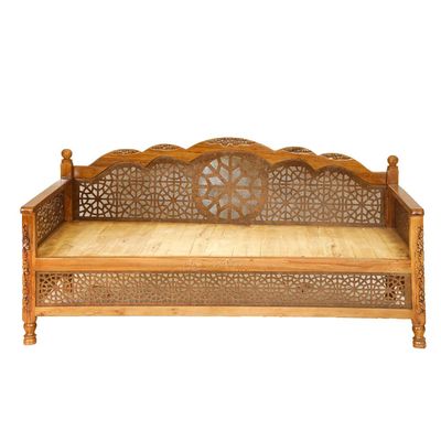 5-Seater Arabic Sofa Majlis Set – Wooden Indian Diwan Sofa Majlis Floor Sofa with Cushions, Mattress – Arabic Majlis Sofa Set, Divan Furniture for Living Room & Outdoor(Plane Wood)