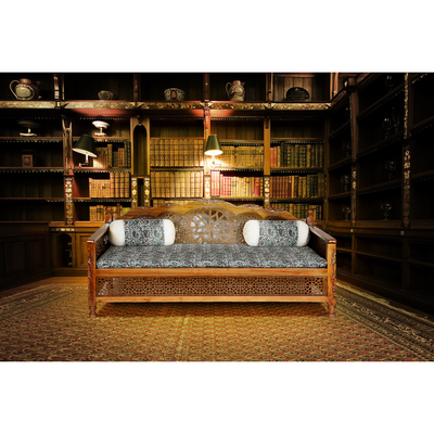 5-Seater Arabic Sofa Majlis Set – Wooden Indian Diwan Sofa Majlis Floor Sofa with Cushions, Mattress – Arabic Majlis Sofa Set, Divan Furniture for Living Room & Outdoor(Plane Wood)