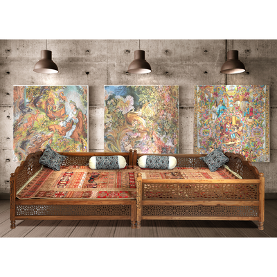 12-seater Arabic Sofa Majlis Set – Wooden Diwan Sofa Majlis Floor Sofa with Cushions, Carpet – Arabic Majlis Sofa Set, Traditional Divan Furniture for Living Room & Outdoor
