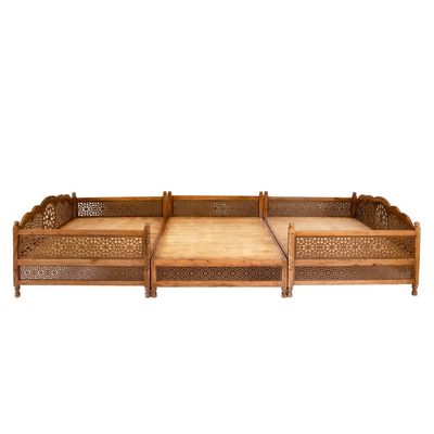 20-seater Arabic Sofa Majlis Set – Wooden Diwan Sofa Majlis Floor Sofa with Cushions, Carpet – Arabic Majlis Sofa Set, Traditional Divan Furniture for Living Room & Outdoor