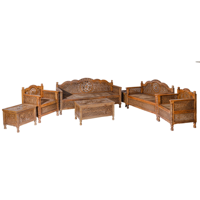 7-seater. luxury plane wood set Intricately Carved Wooden Arabic Sofa Set, 6 Pieces. sutable for living room sofa. office and garden furniture