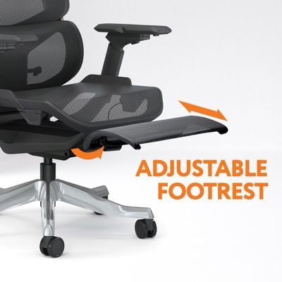 Executive Computer Office Chair - Advanced Ergonomics, High-Back, Breathable Mesh - Adjustable Lumbar Support, Footrest, Headrest, Seat Depth, Foldable Armrests - Aluminum Swivel Base (Black)