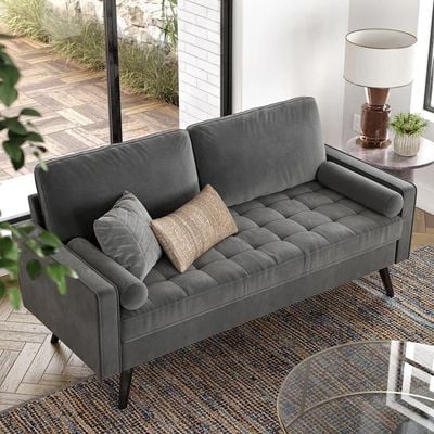 Plush Oasis Fabric Upholstered Grey 2 Seater Sofa L85 xW175 xH85 - 1 Year Warranty
