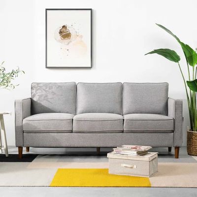 Hana Square Arm Fabric Upholstered Silver 3 Seater Sofa L75 xW190 xH75 - 1 Year Warranty