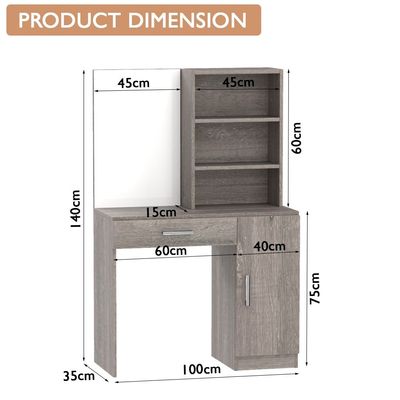 Mahmayi Modern Dresser With Vanity Mirror and Open Shelves, Elegant Dressing Table with Storage Drawer and Ample Leg Room, Perfect for Home Decor - Grey Brown whiteriver Oak