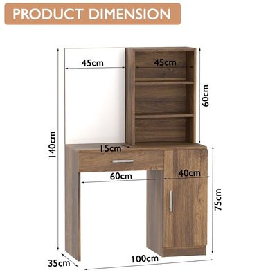 Mahmayi Modern Dresser With Vanity Mirror and Open Shelves, Elegant Dressing Table with Storage Drawer and Ample Leg Room, Perfect for Home Decor - Vintage Santa Fe Oak