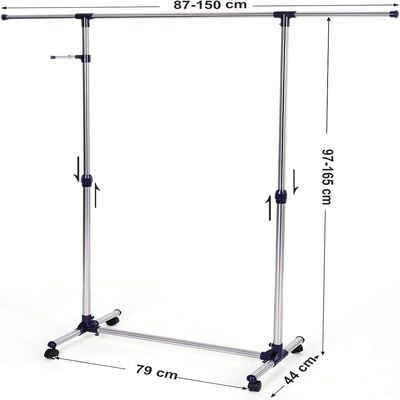 SONGMICS Adjustable Garment Coat Rack with Casters, Versatile Hanging Rail Clothes Stand in Silver and Blue Finish (150 x 44 x 165 cm) - Perfect for Home & Closet Organization