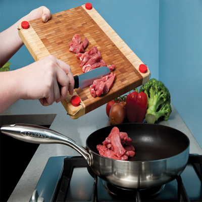 Dreamfarm Chobs Non-Slip Silicone Feet for Chopping Boards, Adjustable, Hygienic, and Color-Coded for Food Safety, Elevates Board to Reduce Mess, Fits Most Boards, Red and Green
