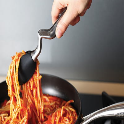 Dreamfarm Clongs 9-Inch Kitchen Tongs, Grippy Silicone and Stainless Steel, Click-Lock for Easy Open and Close, Non-Stick Safe, Heat Resistant, Black Cooking Tongs
