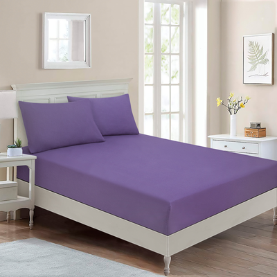 Home Design Single Fitted Sheet (90 x 200 Cm) 1 Pillow Cover (50 x 80 Cm) All Around Elastic Pur Violet 100% Cotton- Set of 2