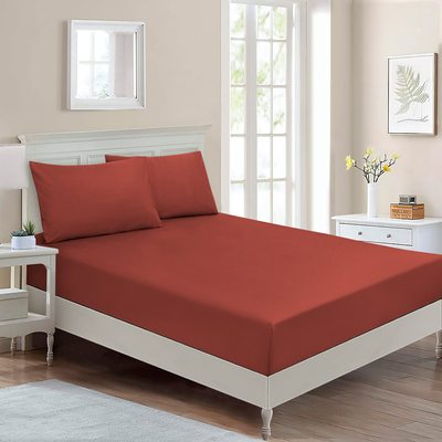 Home Design Single Fitted Sheet (90 x 200 Cm) 1 Pillow Cover (50 x 80 Cm) All Around Elastic Amarande 100% Cotton- Set of 2