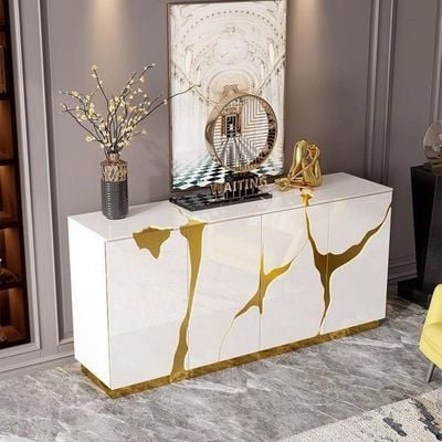Luxury Console Table White with golden Accent 160cm