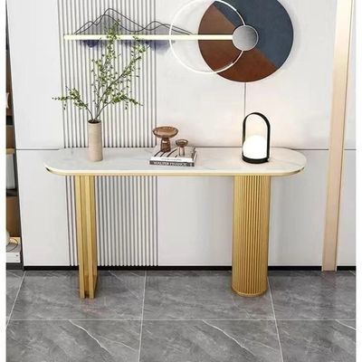 Console Table Golden Matt frame with White and Grey Top 140cm