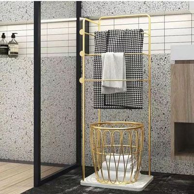 Floor Standing Metal Laundry Basket and hanger -Golden