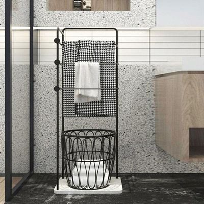 Floor Standing Metal Laundry Basket and hanger -Black