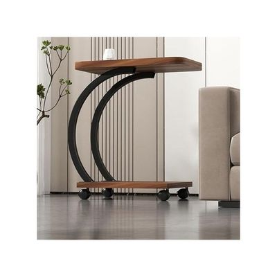Harmony Home Mobile C-Shaped Side Table with Wheels, 52x34x58 cm – 2-Tier Wooden Tray Top Sofa End Table for Living Room & Bedroom