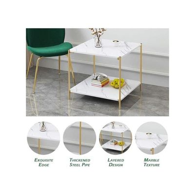 Harmony Home 2-Tier Square Coffee Table, 40x40x50 cm Small End Table with Open Shelf, White Wooden Tabletop & Gold Metal Frame, Modern Side Table for Living Room, Bedroom & Office Décor