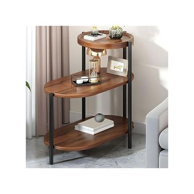 Harmony Home 3-Tier End Table, 40x80x65 cm – Walnut & Black Wood Nightstand with Storage Shelf, Modern Sofa Side Table & Plant Stand for Living Room & Small Spaces