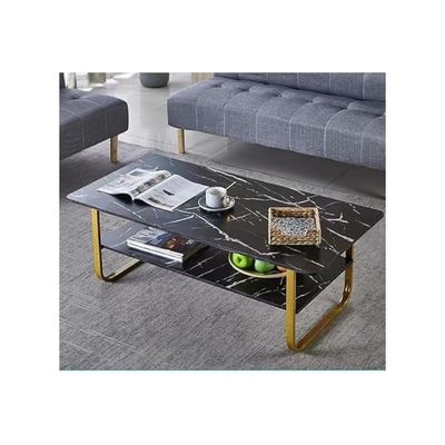 Harmony Home Luxury Square Coffee Table, 60x120x41 cm – Modern Black Marble & Gold Table for Living Room, Stylish Light Luxury Design