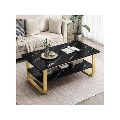 Harmony Home Luxury Square Coffee Table, 60x120x41 cm – Modern Black Marble & Gold Table for Living Room, Stylish Light Luxury Design