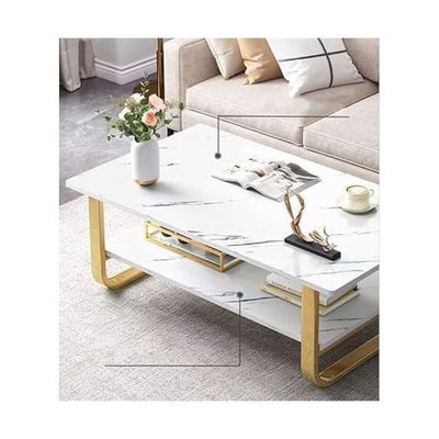 Harmony Home Luxury Square Coffee Table, 60x120x41 cm – Modern White Marble & Gold Table for Living Room, Elegant Light Luxury Design