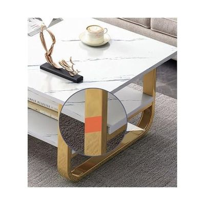 Harmony Home Luxury Square Coffee Table, 60x120x41 cm – Modern White Marble & Gold Table for Living Room, Elegant Light Luxury Design