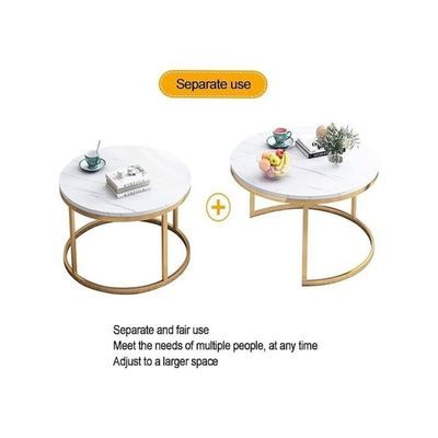 Harmony Home Modern Round End Table, 70x70x45 cm – White Faux Marble & Gold Nesting Coffee Table for Living Room, Accent Side & Center Table