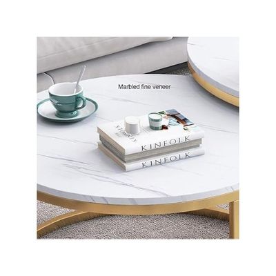 Harmony Home Modern Round End Table, 70x70x45 cm – White Faux Marble & Gold Nesting Coffee Table for Living Room, Accent Side & Center Table