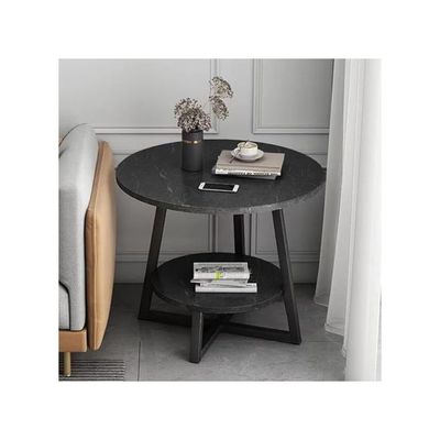 Harmony Home 2-Layer Round Coffee Table, 60x60x55 cm – Modern Black End Table with Wooden Frame, Sturdy & Easy to Assemble for Living Room & Bedroom