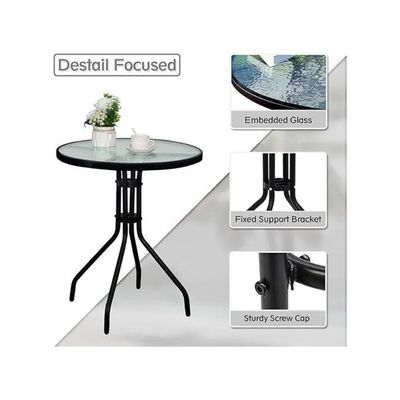 Harmony Home Stylish Round Patio Table, 60x60x70 cm – Black Tempered Glass Top with Durable Metal Frame, Ideal for Outdoor & Indoor Use